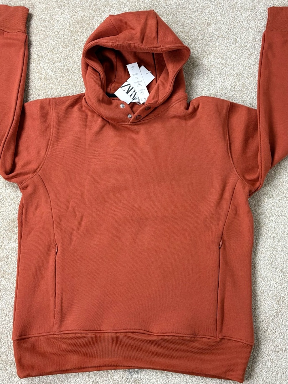 Brand New Zara Men's Hoodie – Rust Orange (M, L, XL)